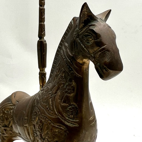 Decorative Brass Carousel Horse On Base Hollywood Regency Circus Equestrian Gold - Picture 4 of 9